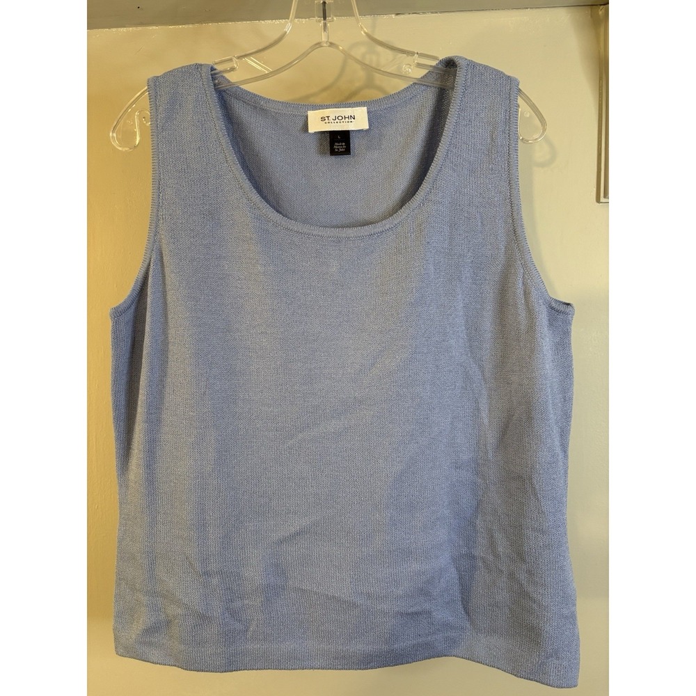 ST. JOHN Light Blue Santana Knit Tank Top L Wool Blend